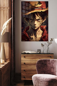 Weathered Straw Hat Adventurer metal wall art displayed in a contemporary living space
