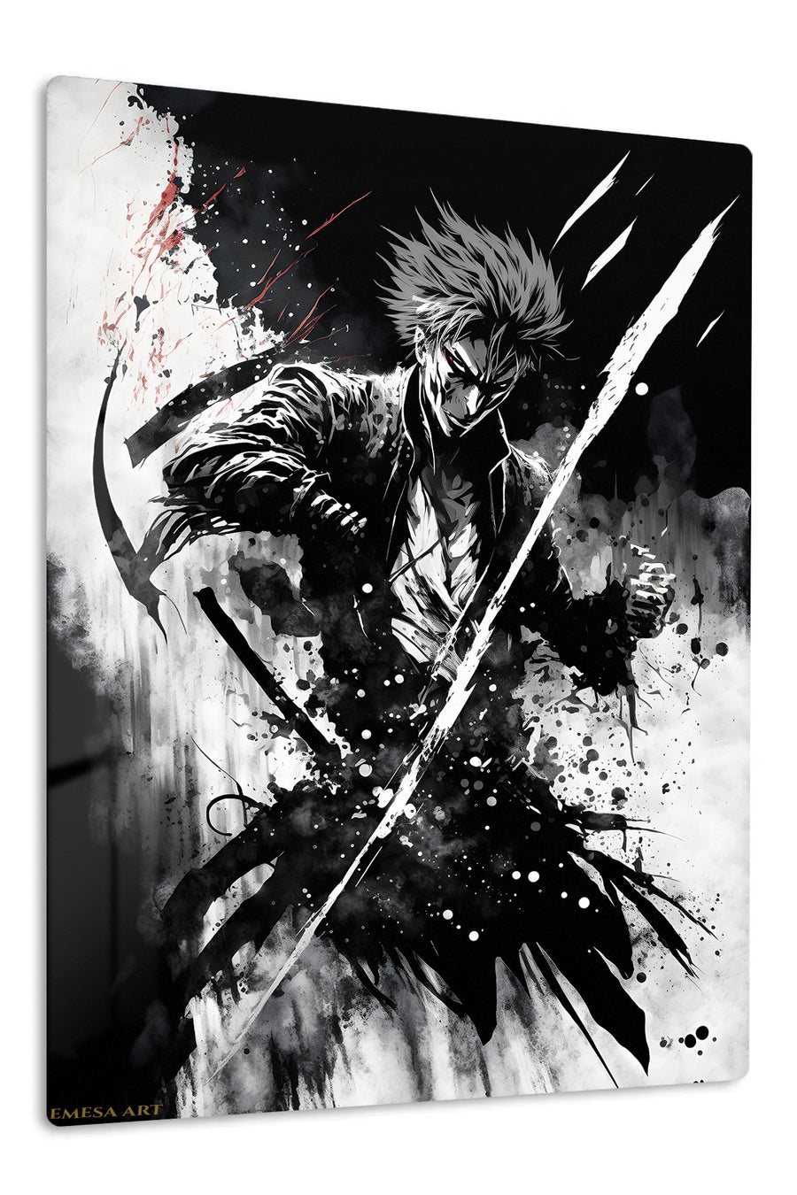 Flame-Born Suited Fighter premium metal wall art Ã¢â‚¬â€œ front view
