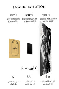 Magnetic mounting installation guide for Flame-Born Suited Fighter metal wall art