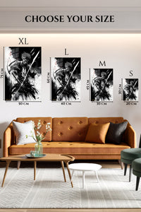 EMESA metal wall art size comparison guide for Flame-Born Suited Fighter
