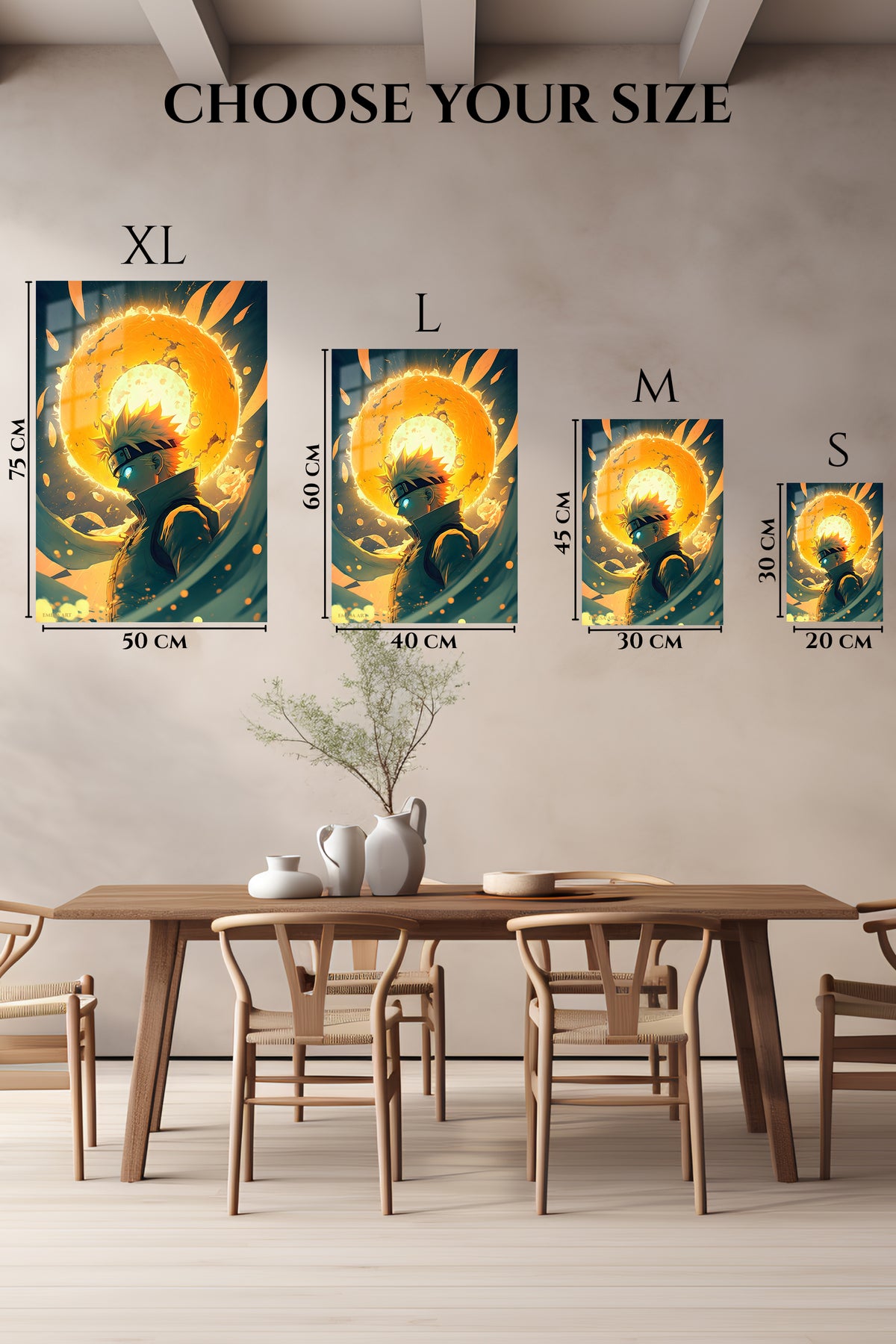EMESA metal wall art size comparison guide for Blazing Arc Fighter