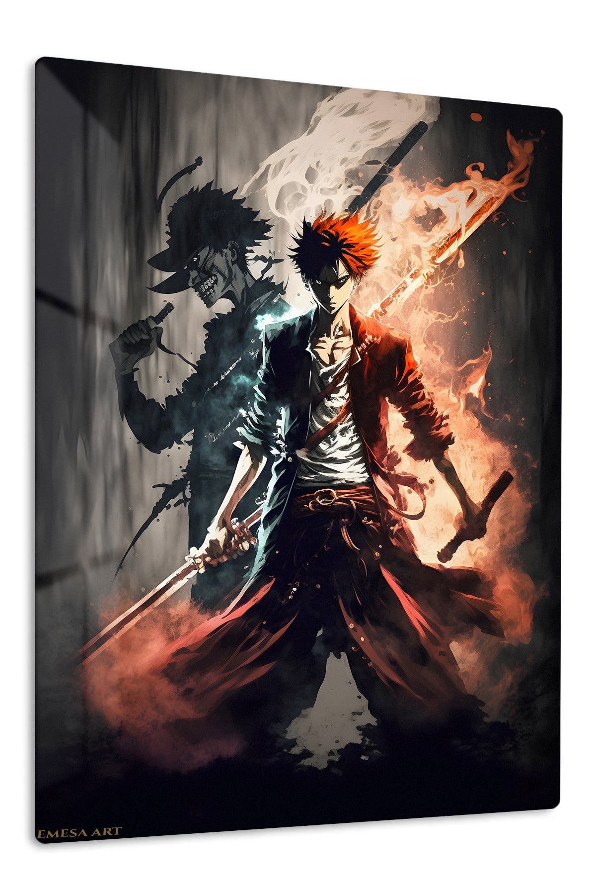 Crimson-Eyed Shadow Warrior premium metal wall art Ã¢â‚¬â€œ front view