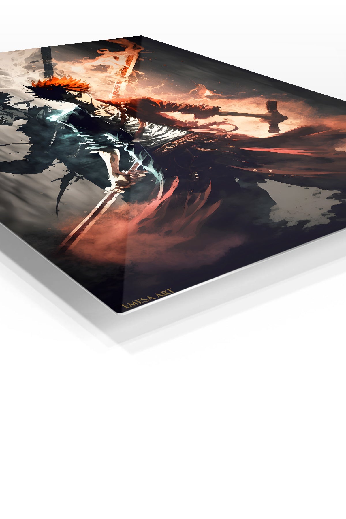 Crimson-Eyed Shadow Warrior premium metal wall art Ã¢â‚¬â€œ angled view