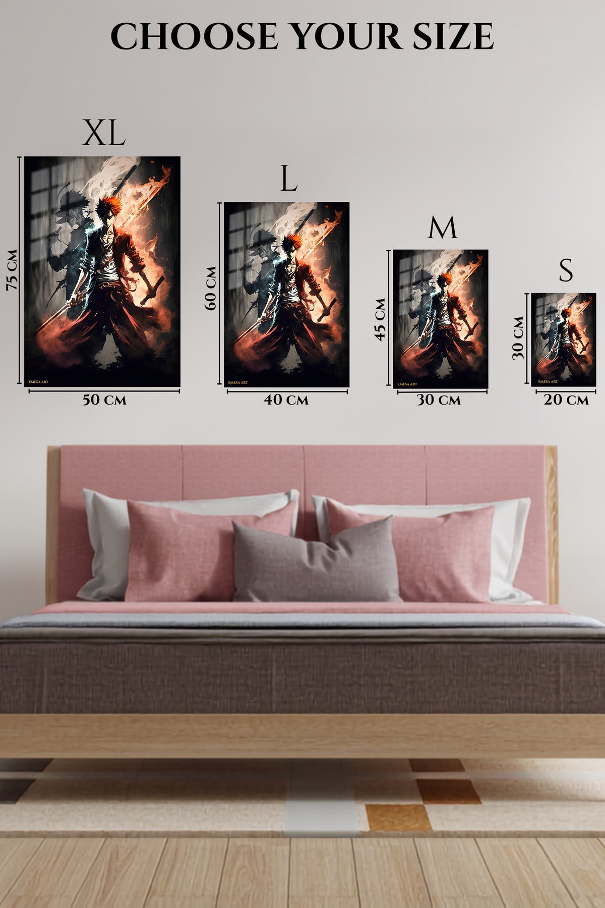 EMESA metal wall art size comparison guide for Crimson-Eyed Shadow Warrior
