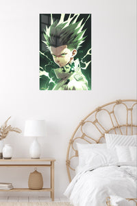 Windblown Shrine Maiden Portrait metal wall art displayed in a contemporary living space