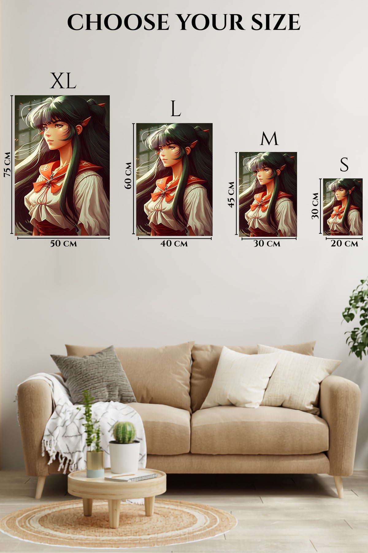 EMESA metal wall art size comparison guide for Emerald Energy Hero