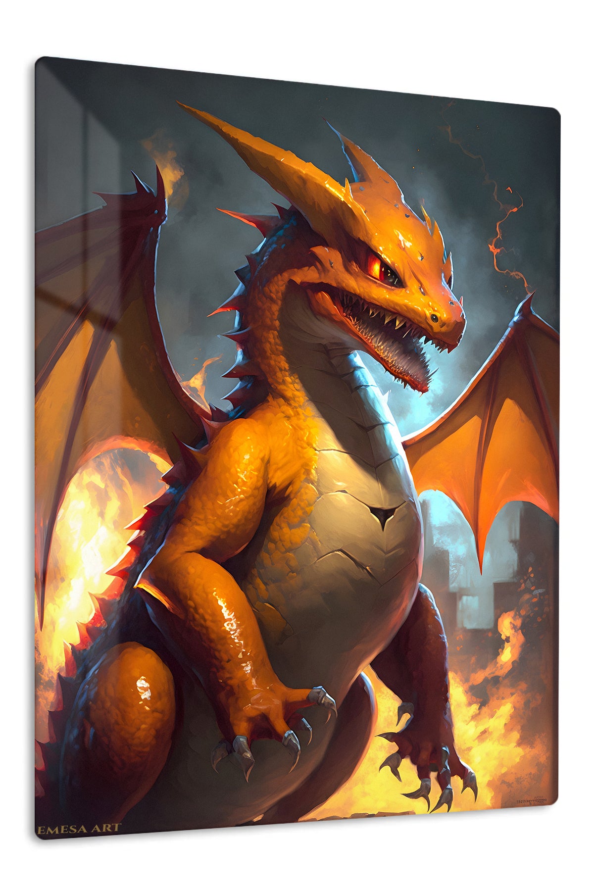 Flame-Eyed Warrior Portrait premium metal wall art Ã¢â‚¬â€œ front view