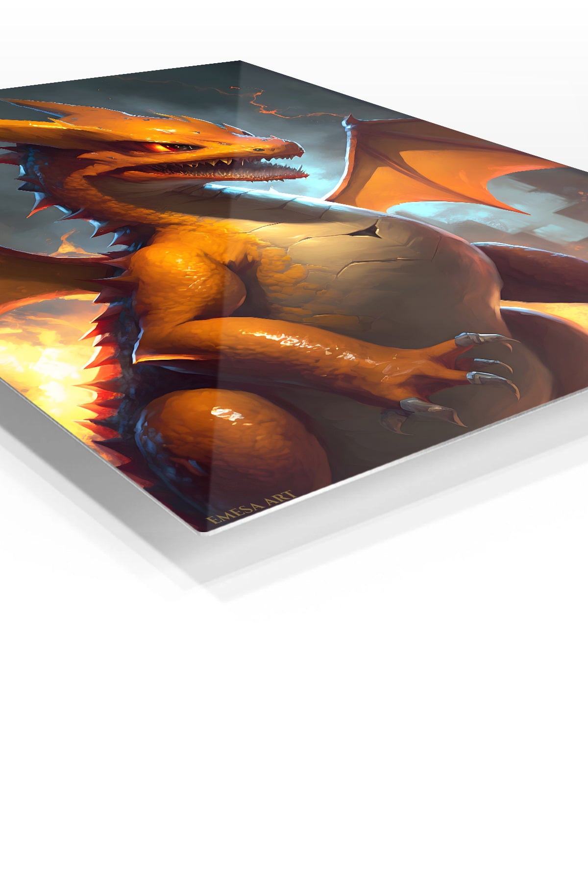 Flame-Eyed Warrior Portrait premium metal wall art Ã¢â‚¬â€œ angled view