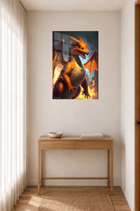 Flame-Eyed Warrior Portrait metal wall art displayed in a contemporary living space