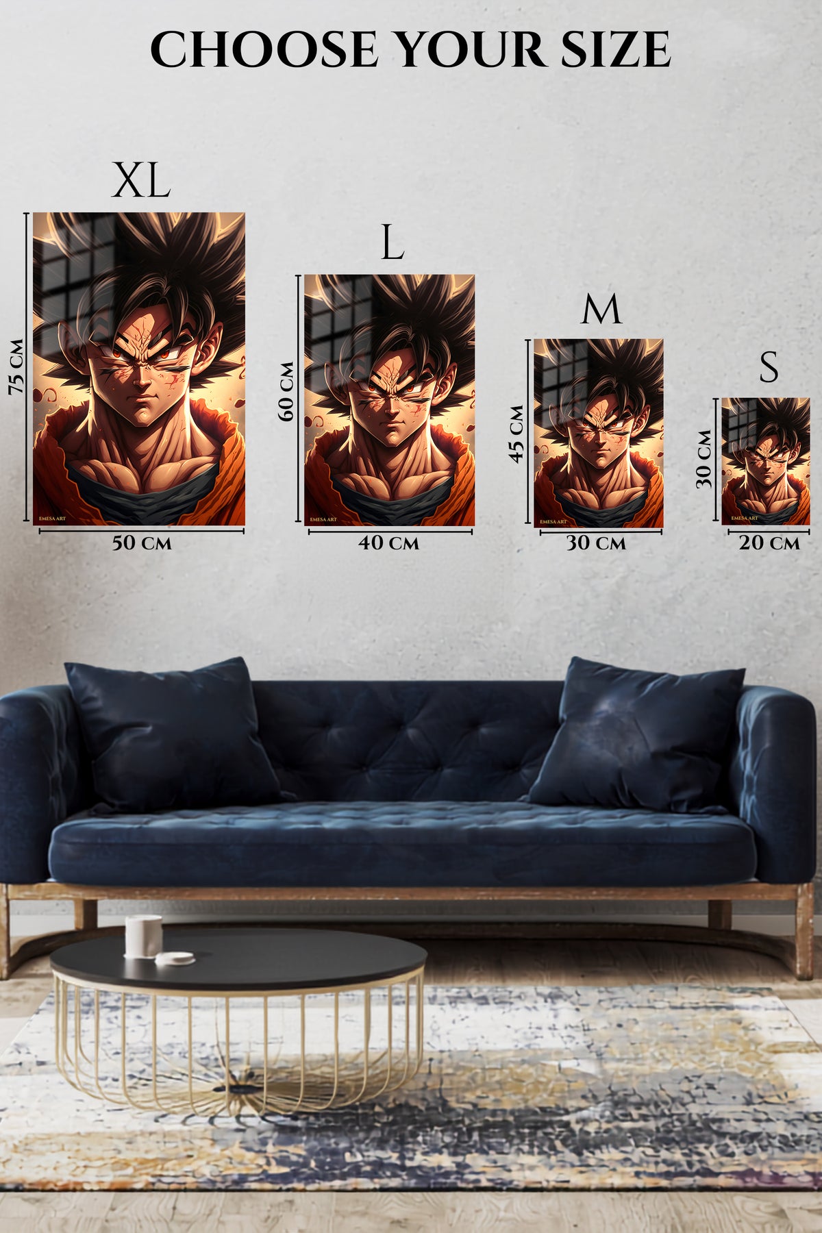 EMESA metal wall art size comparison guide for Crimson Gaze Warrior