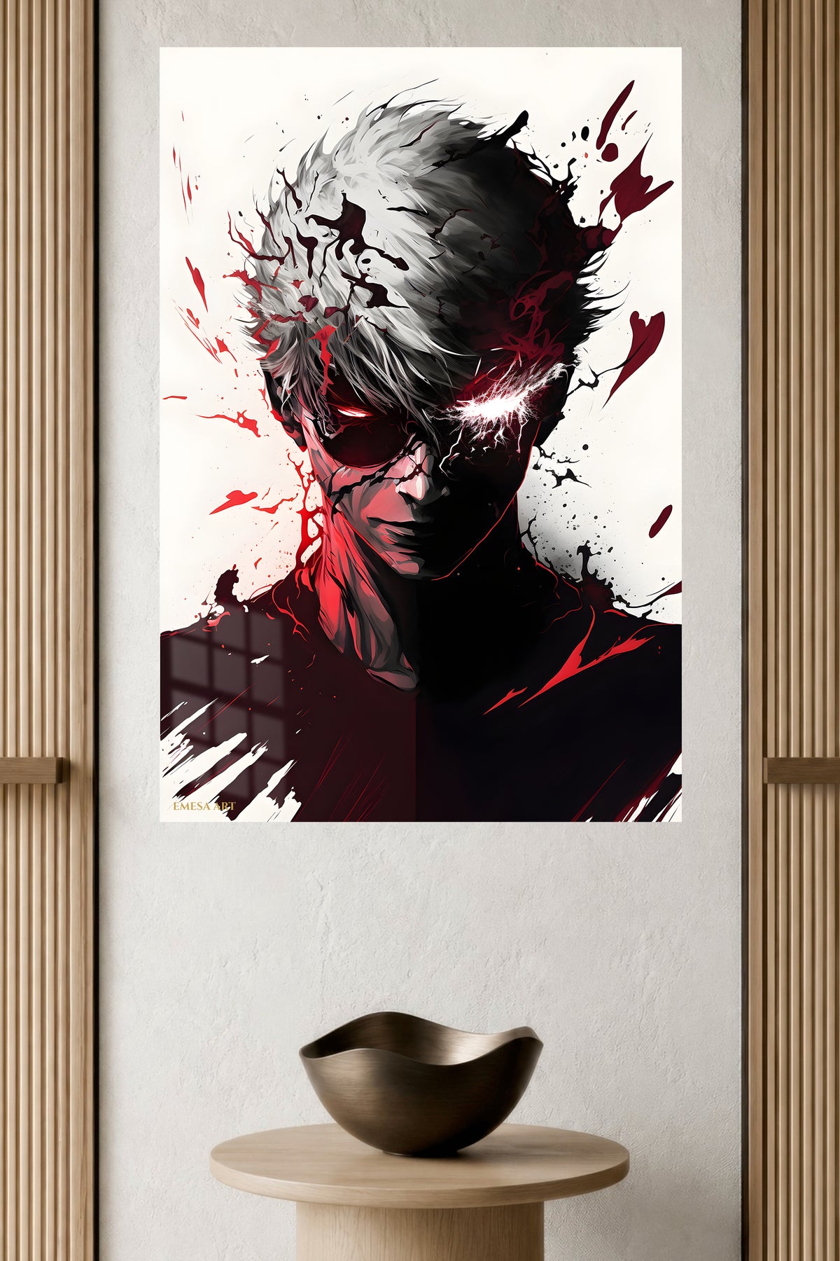 Neon Storm Warrior metal wall art displayed in a modern interior