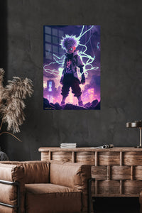 Shattered Yellow Electric Mouse metal wall art displayed in a modern interior