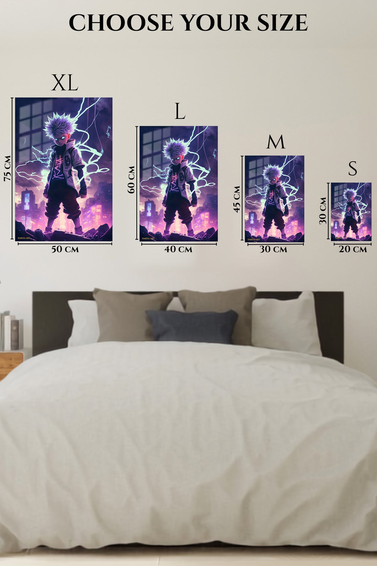 EMESA metal wall art size comparison guide for Shattered Yellow Electric Mouse