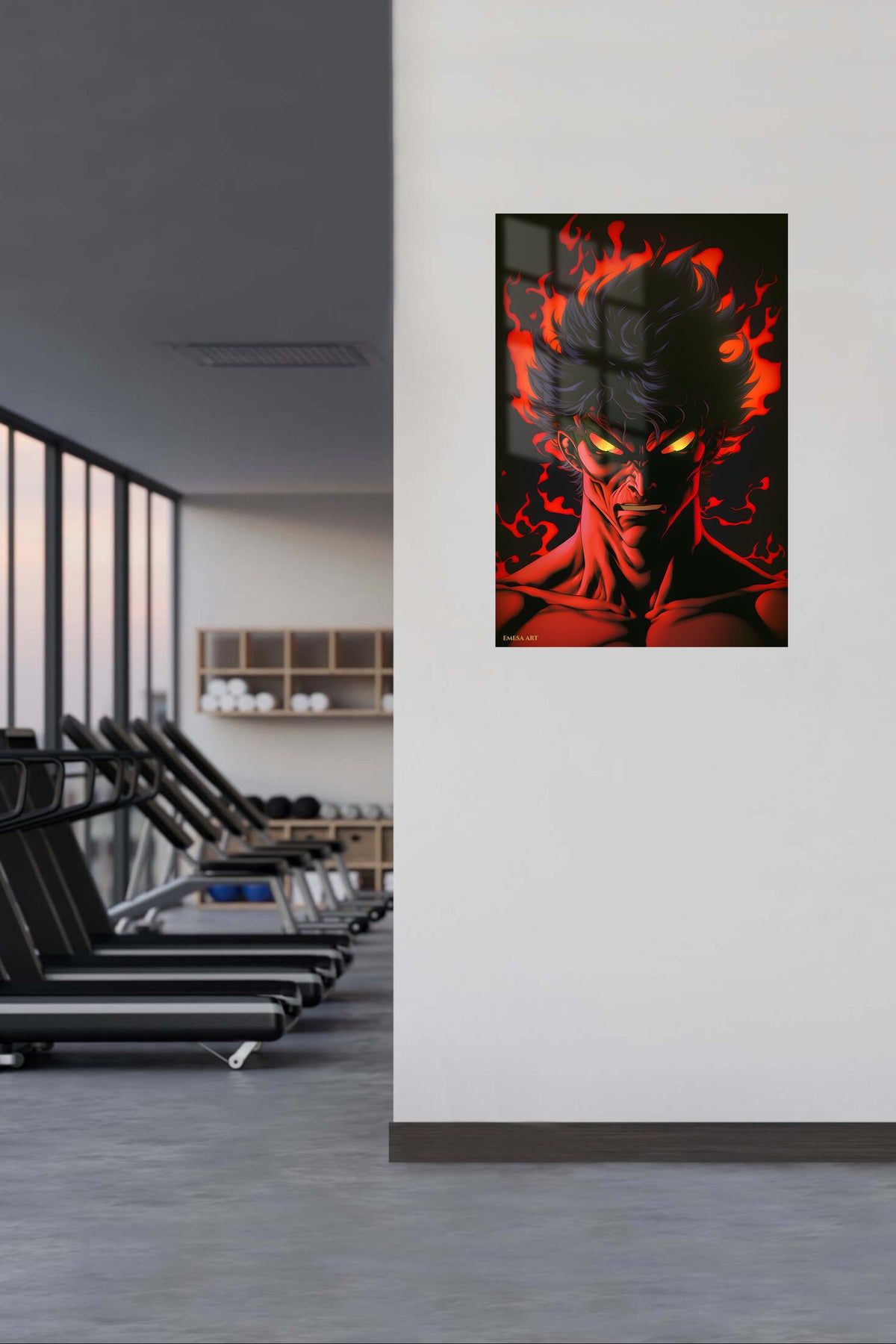 Hooded Wanderer at the Storm Gate metal wall art displayed in a contemporary living space