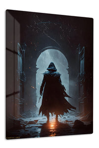 Azure Blade Masked Warrior premium metal wall art Ã¢â‚¬â€œ front view
