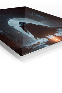Azure Blade Masked Warrior premium metal wall art Ã¢â‚¬â€œ angled view