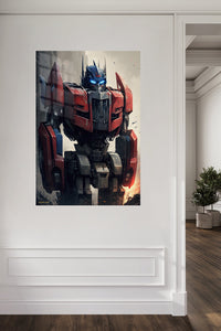Crimson Sentinel Robot metal wall art displayed in a contemporary living space