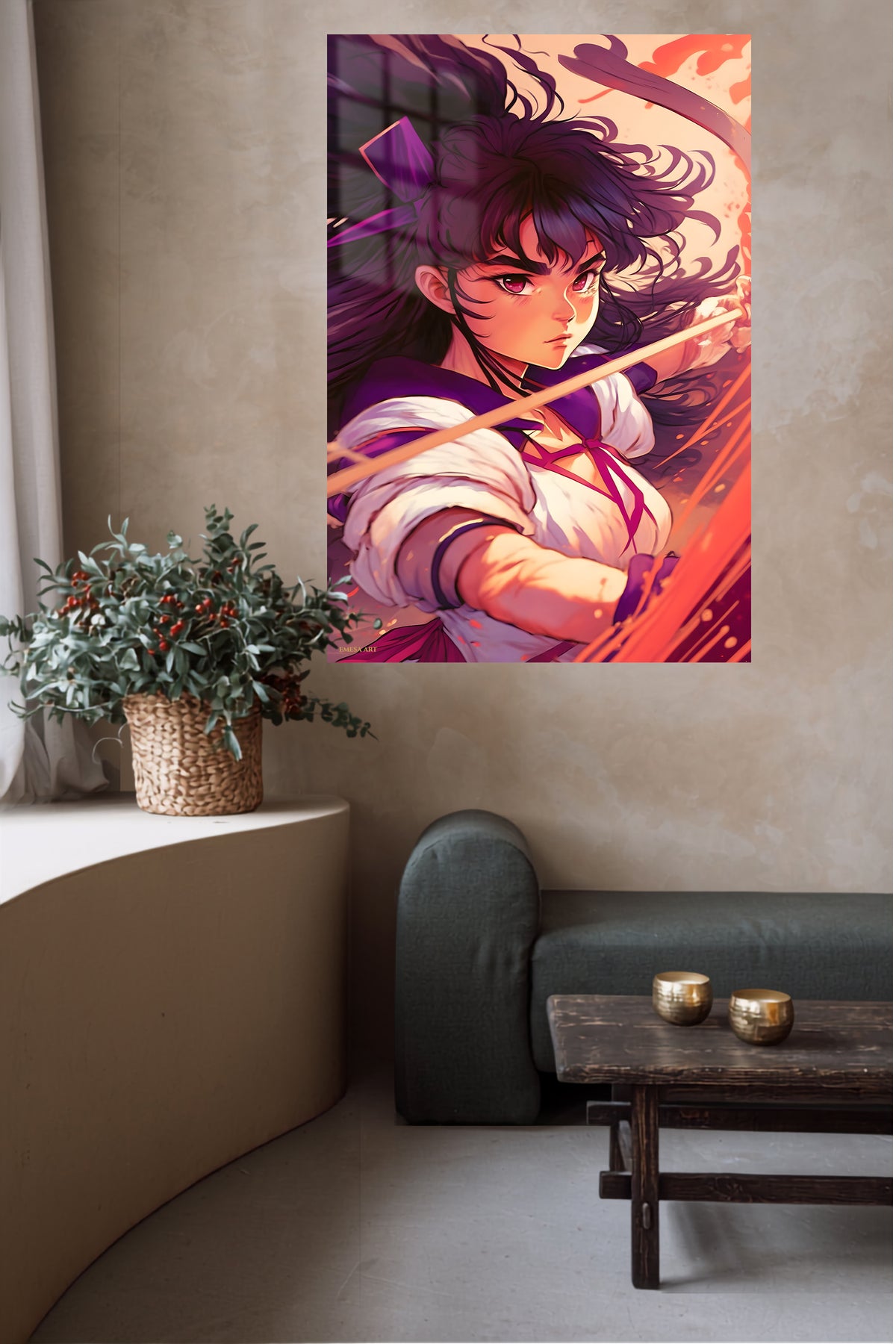 Sunset Archer metal wall art displayed in a contemporary living space