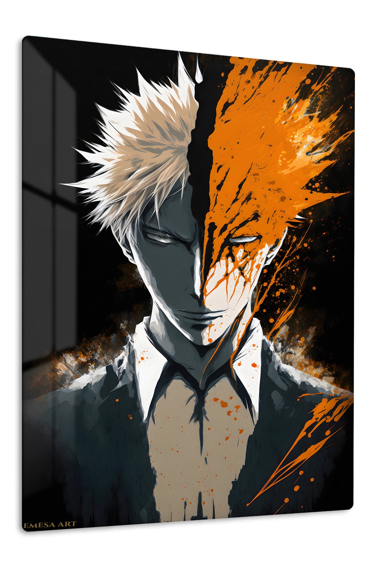 Split Shadow and Orange Portrait premium metal wall art Ã¢â‚¬â€œ front view