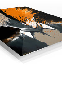 Split Shadow and Orange Portrait premium metal wall art Ã¢â‚¬â€œ angled view