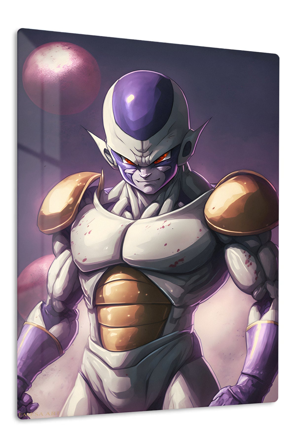 Armored Alien Under Twin Moons premium metal wall art Ã¢â‚¬â€œ front view