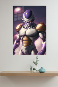 Armored Alien Under Twin Moons metal wall art displayed in a modern interior