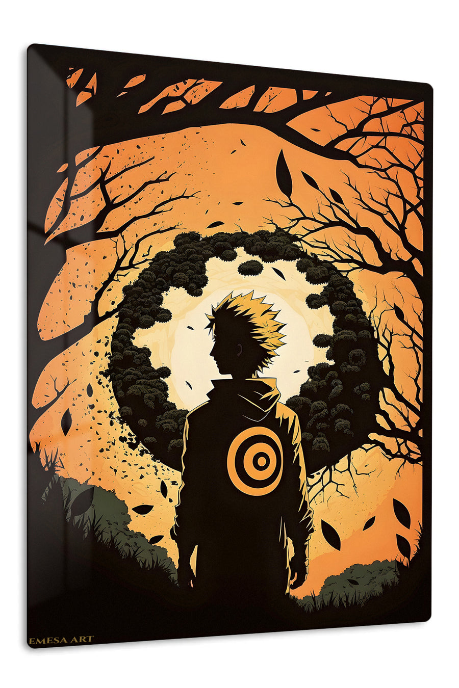 Autumn Forest Warrior Silhouette premium metal wall art Ã¢â‚¬â€œ front view
