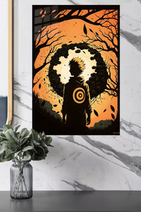 Autumn Forest Warrior Silhouette metal wall art displayed in a modern interior