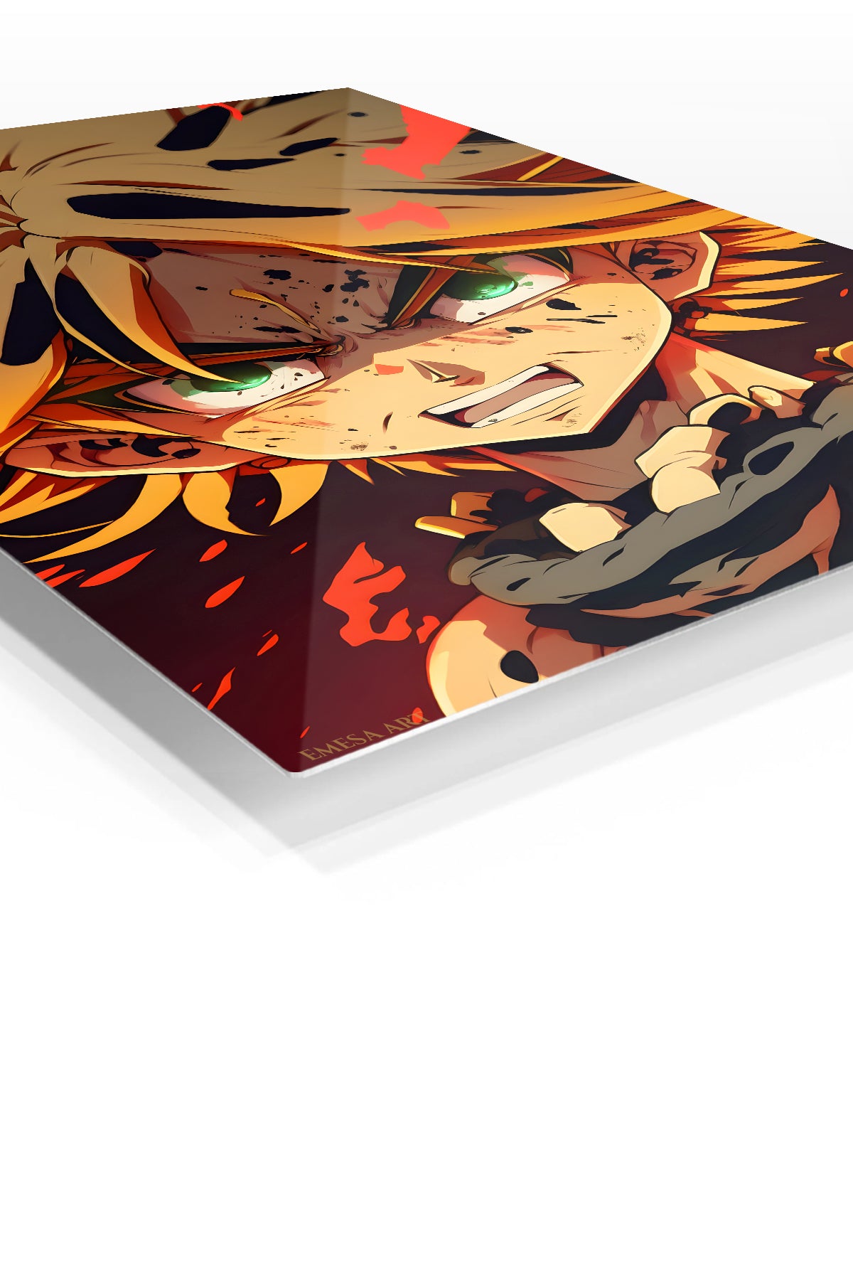 Blazing Green-Eyed Warrior premium metal wall art Ã¢â‚¬â€œ angled view