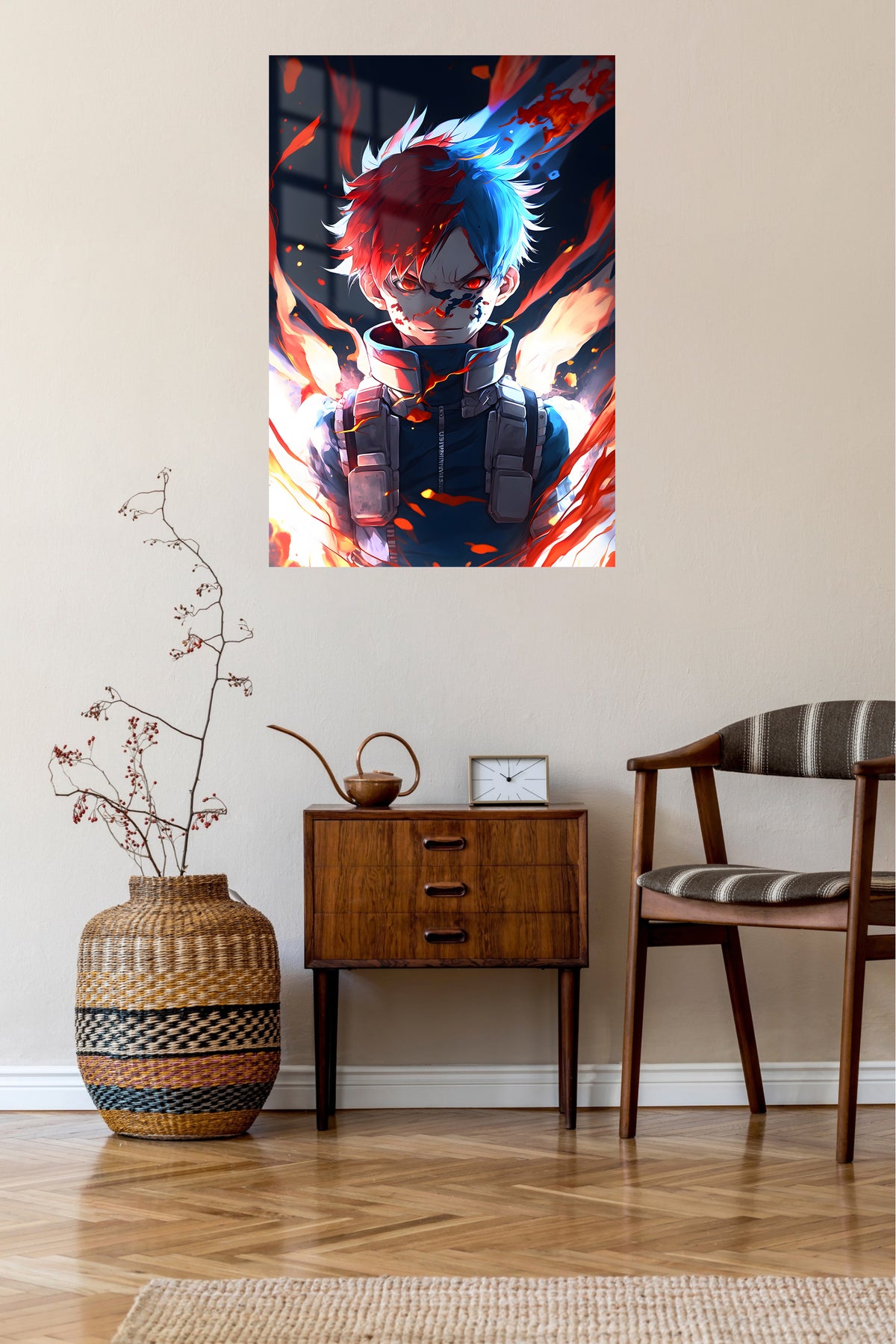Ember and Frost Warrior metal wall art displayed in a contemporary living space