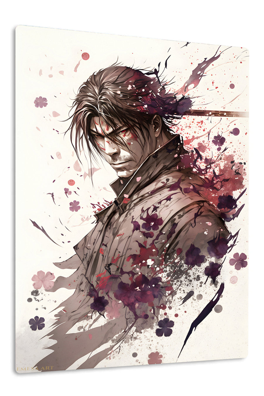 Crimson Ink Warrior premium metal wall art Ã¢â‚¬â€œ front view