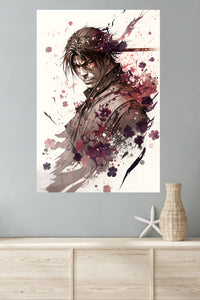 Crimson Ink Warrior metal wall art displayed in a modern interior