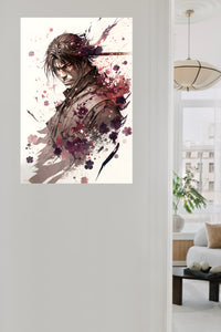 Crimson Ink Warrior metal wall art displayed in a contemporary living space