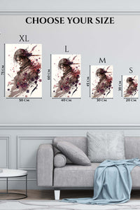 EMESA metal wall art size comparison guide for Crimson Ink Warrior