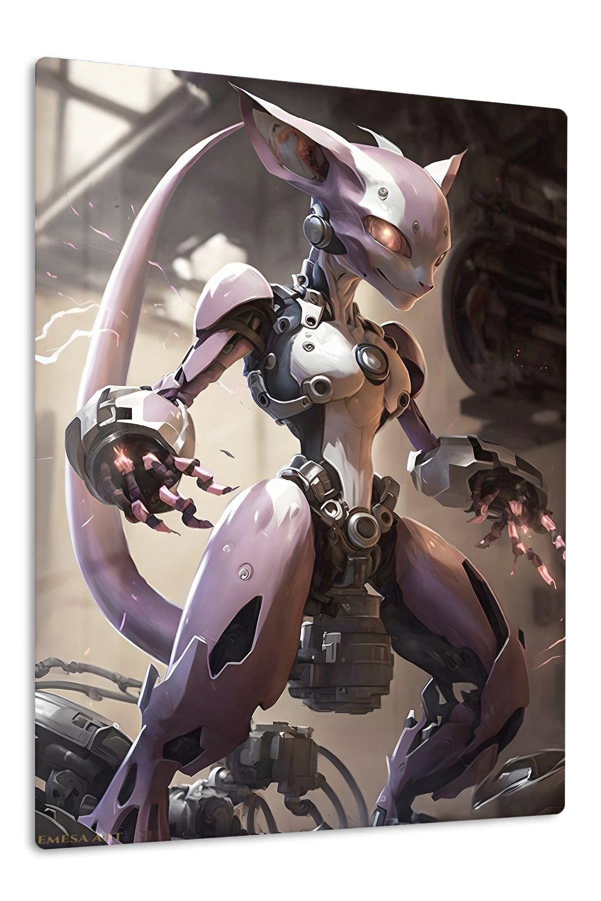 Lavender Cybernetic Guardian premium metal wall art Ã¢â‚¬â€œ front view