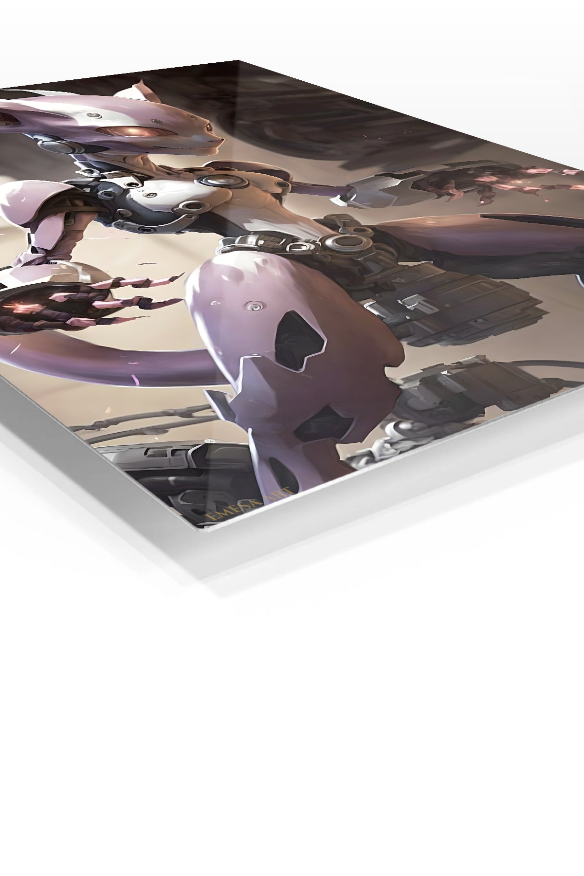 Lavender Cybernetic Guardian premium metal wall art Ã¢â‚¬â€œ angled view