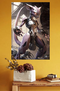 Lavender Cybernetic Guardian metal wall art displayed in a modern interior