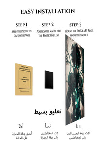 Magnetic mounting installation guide for Emerald-Eyed Shadow Hero metal wall art