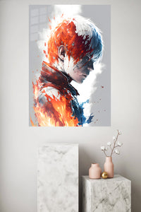 Fire and Ice Warrior Profile metal wall art displayed in a modern interior
