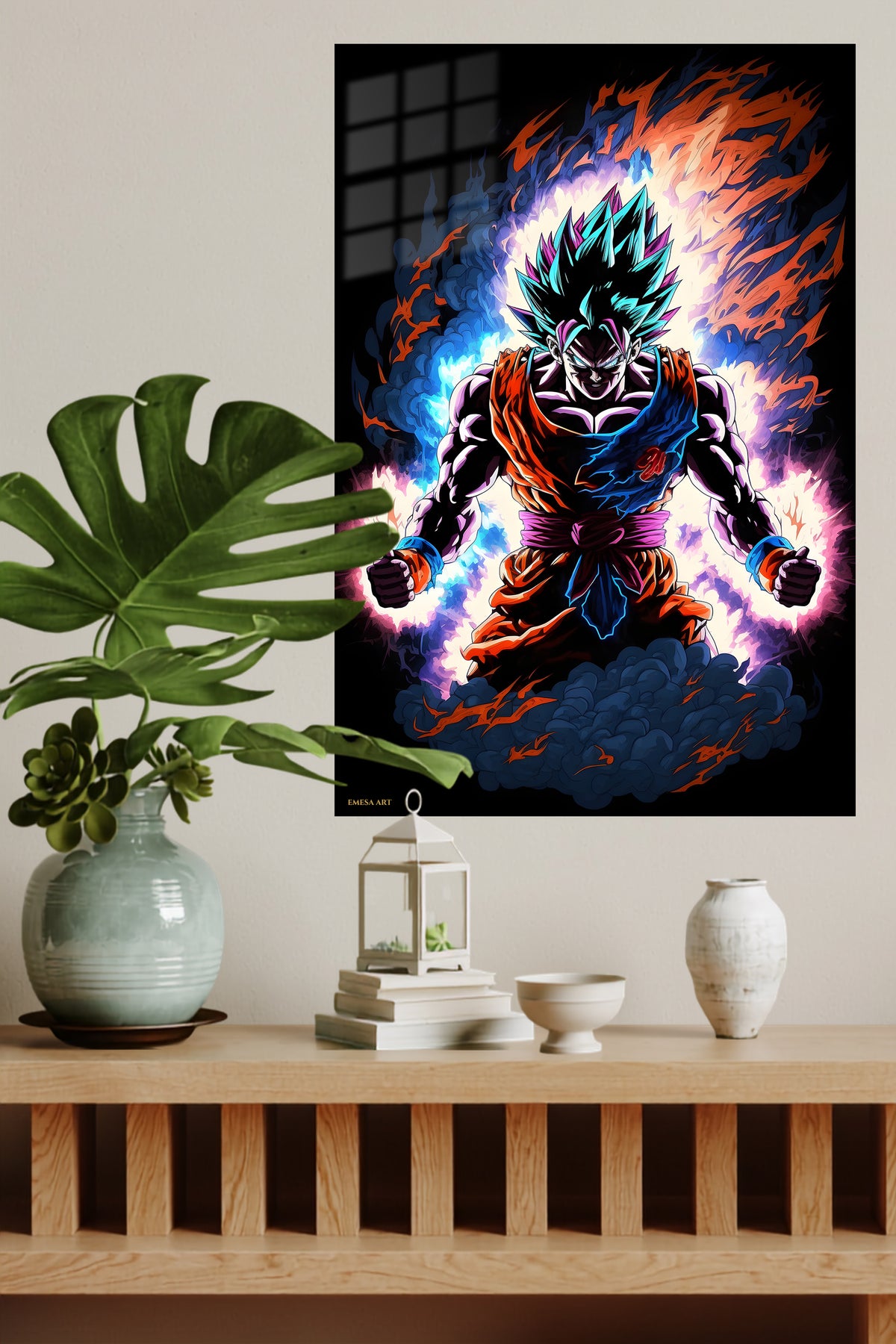 Neon Aura Warrior metal wall art displayed in a modern interior