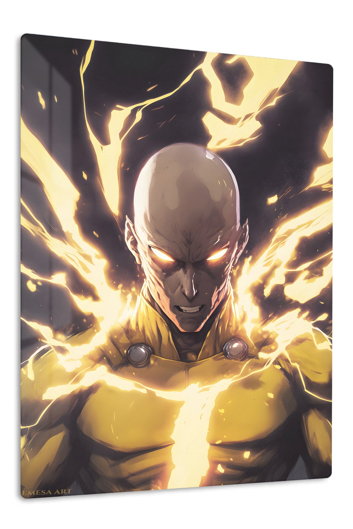 Golden Lightning Warrior premium metal wall art Ã¢â‚¬â€œ front view