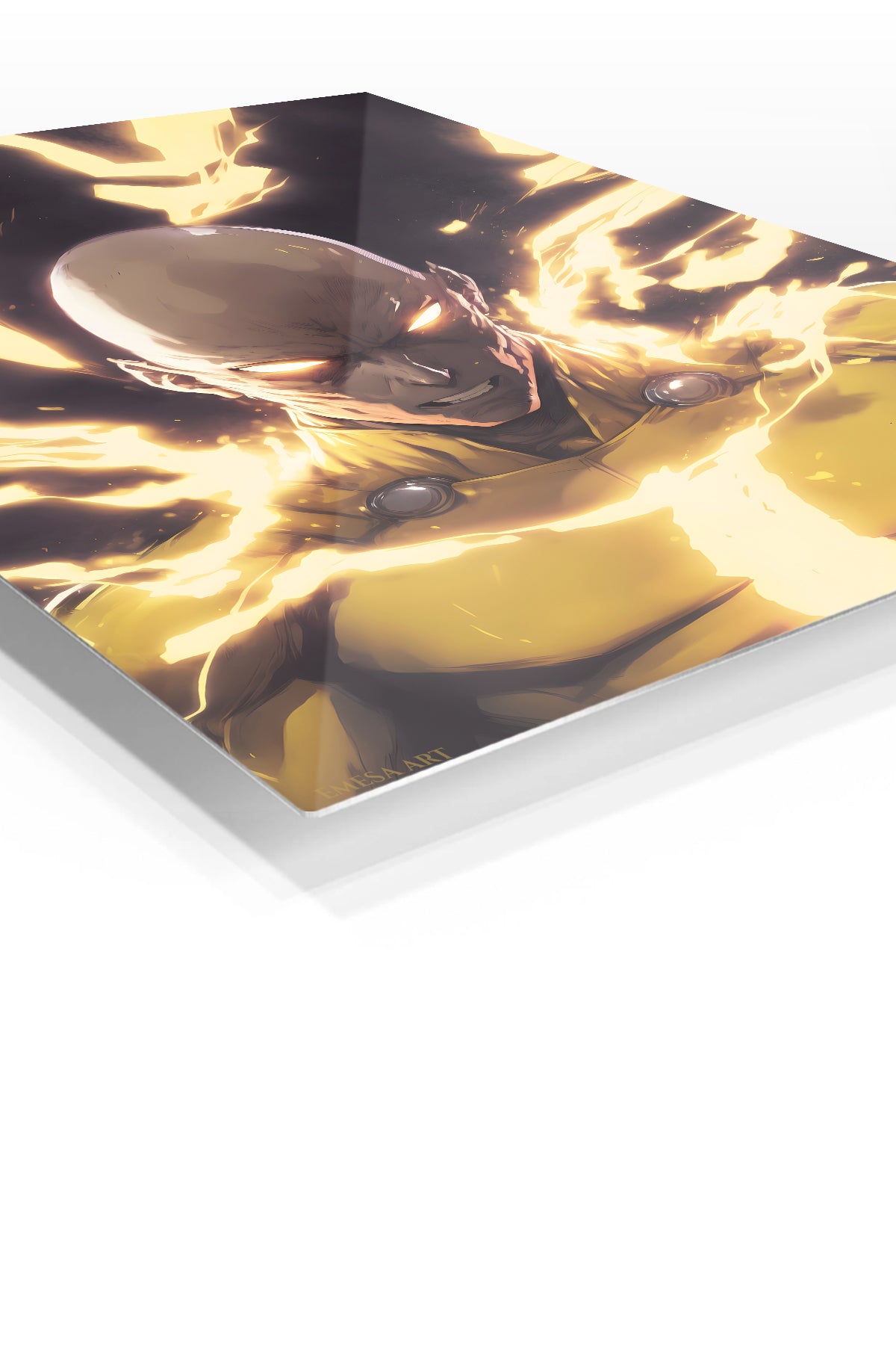 Golden Lightning Warrior premium metal wall art Ã¢â‚¬â€œ angled view