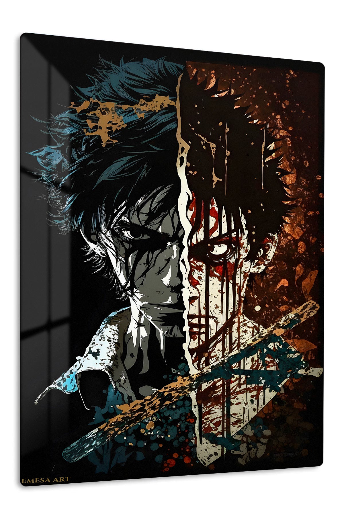 Split Shadow Warrior Portrait premium metal wall art Ã¢â‚¬â€œ front view
