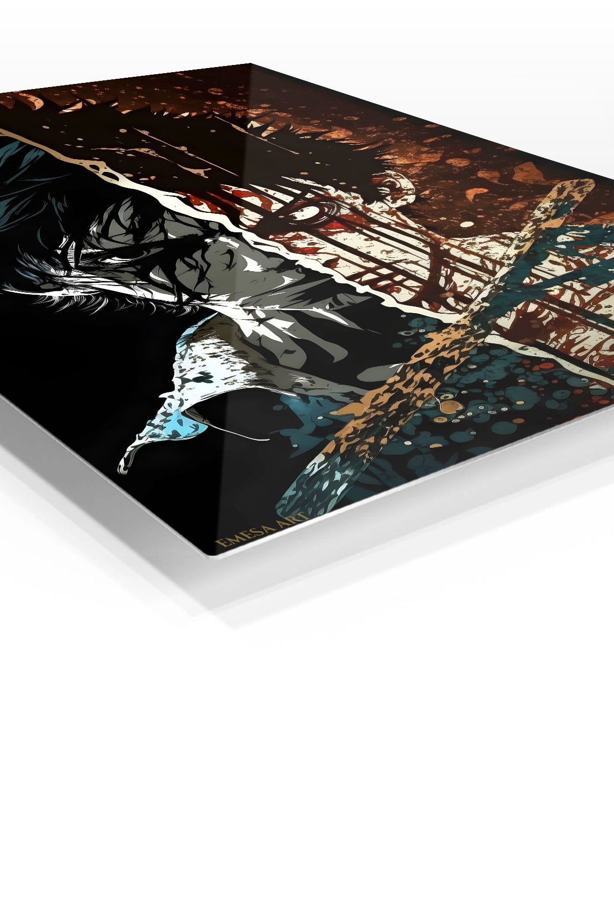 Split Shadow Warrior Portrait premium metal wall art Ã¢â‚¬â€œ angled view