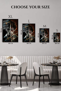 EMESA metal wall art size comparison guide for Split Shadow Warrior Portrait