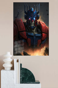 Ember Crown Mech metal wall art displayed in a modern interior