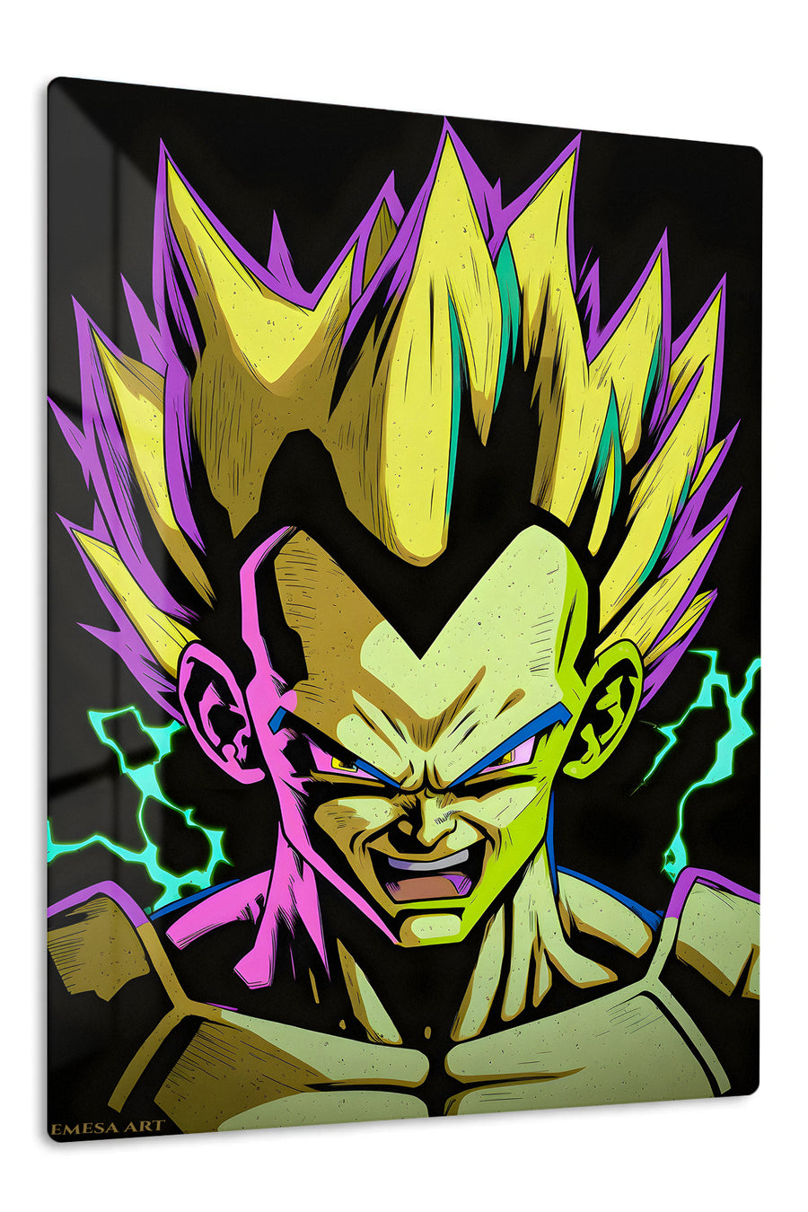 Neon Lightning Warrior premium metal wall art Ã¢â‚¬â€œ front view