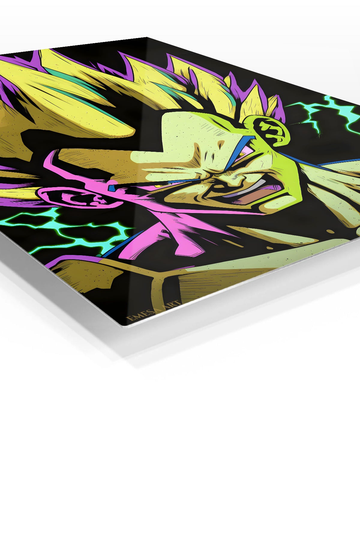 Neon Lightning Warrior premium metal wall art Ã¢â‚¬â€œ angled view