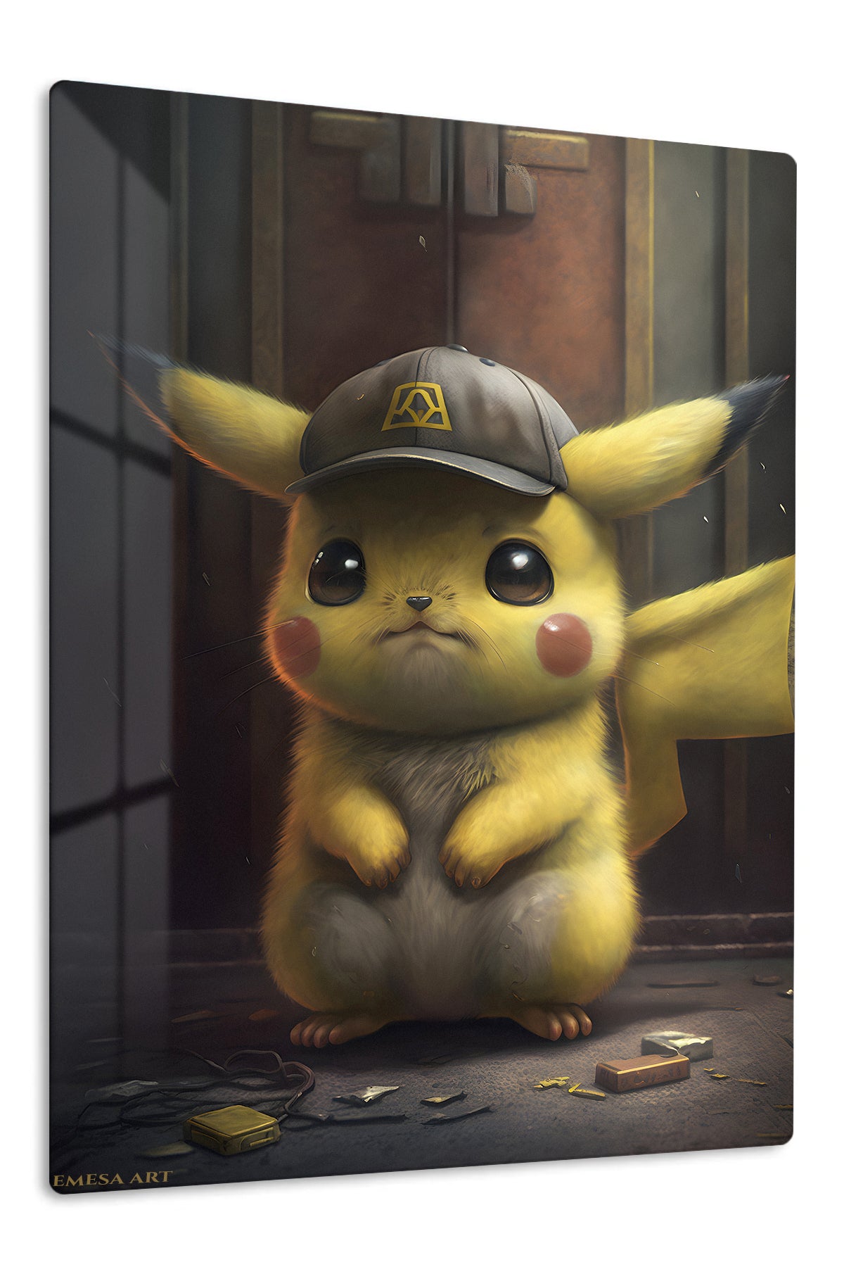 Yellow Mouse in an Emblem Cap premium metal wall art Ã¢â‚¬â€œ front view