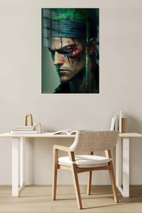 Bloodied Green Headband Warrior metal wall art displayed in a contemporary living space